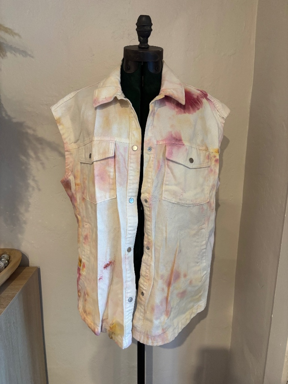 Oversized tie dye soft denim vest